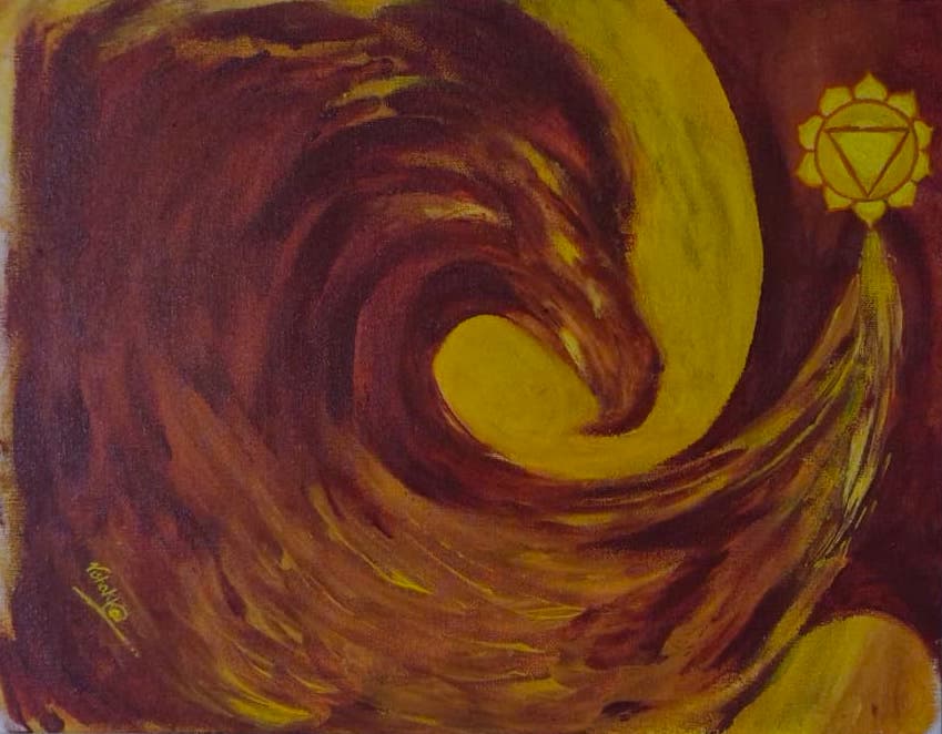 Phoenix and the Solar Flame, Acrylics on canvas · 14 × 18 in
